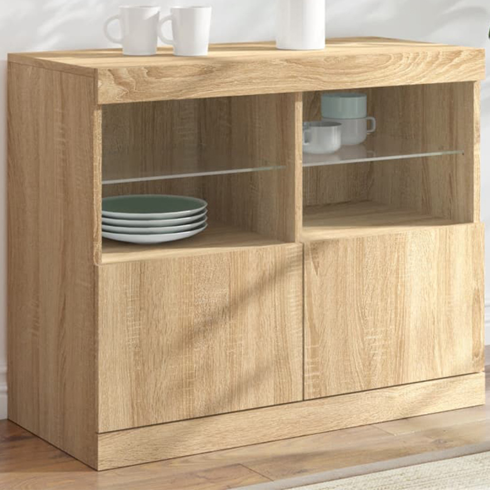 vidaXL 2 Door 4 Shelf Sonoma Oak Sideboard with RGB LED Lights Image 1