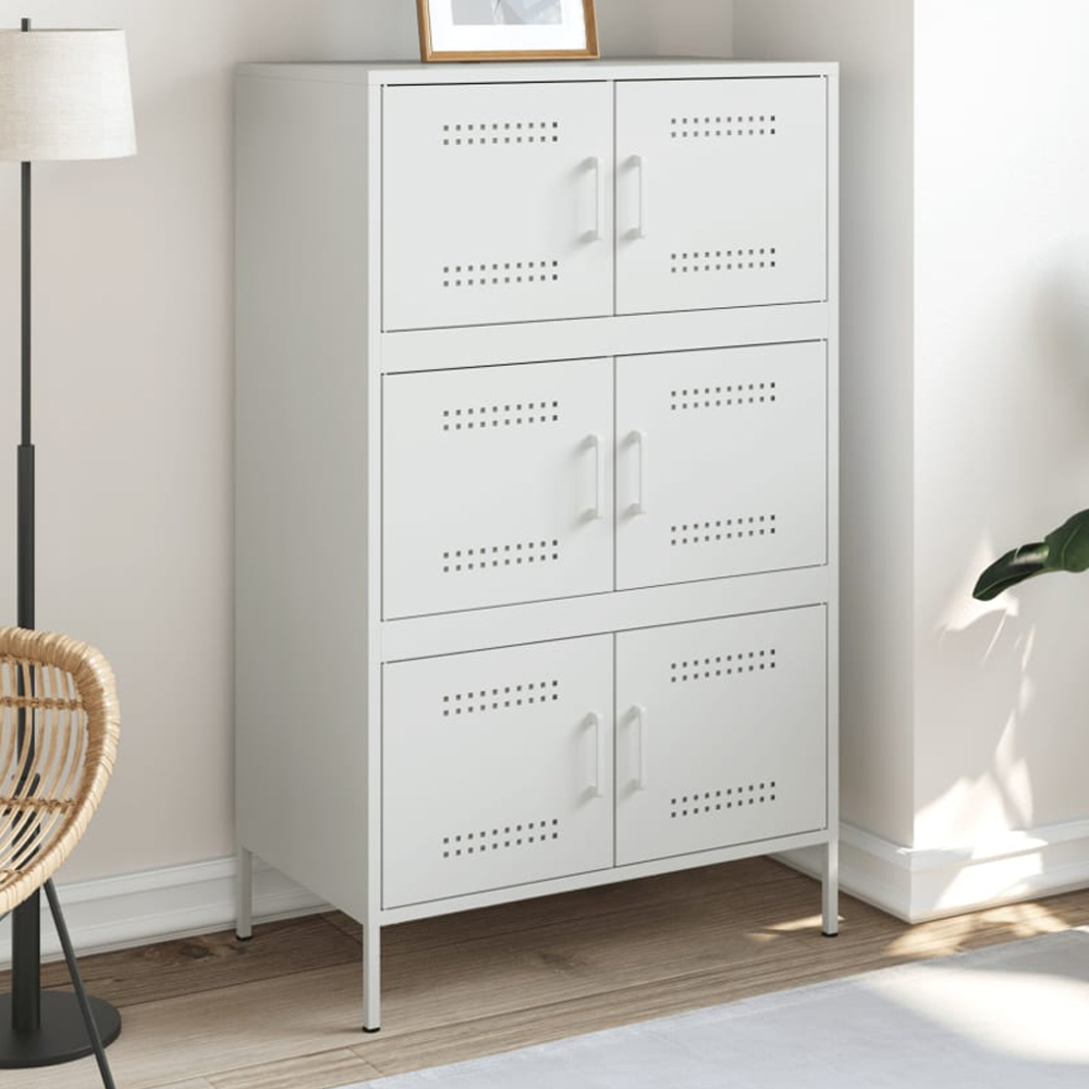vidaXL 2 Door White Steel Highboard Image 1