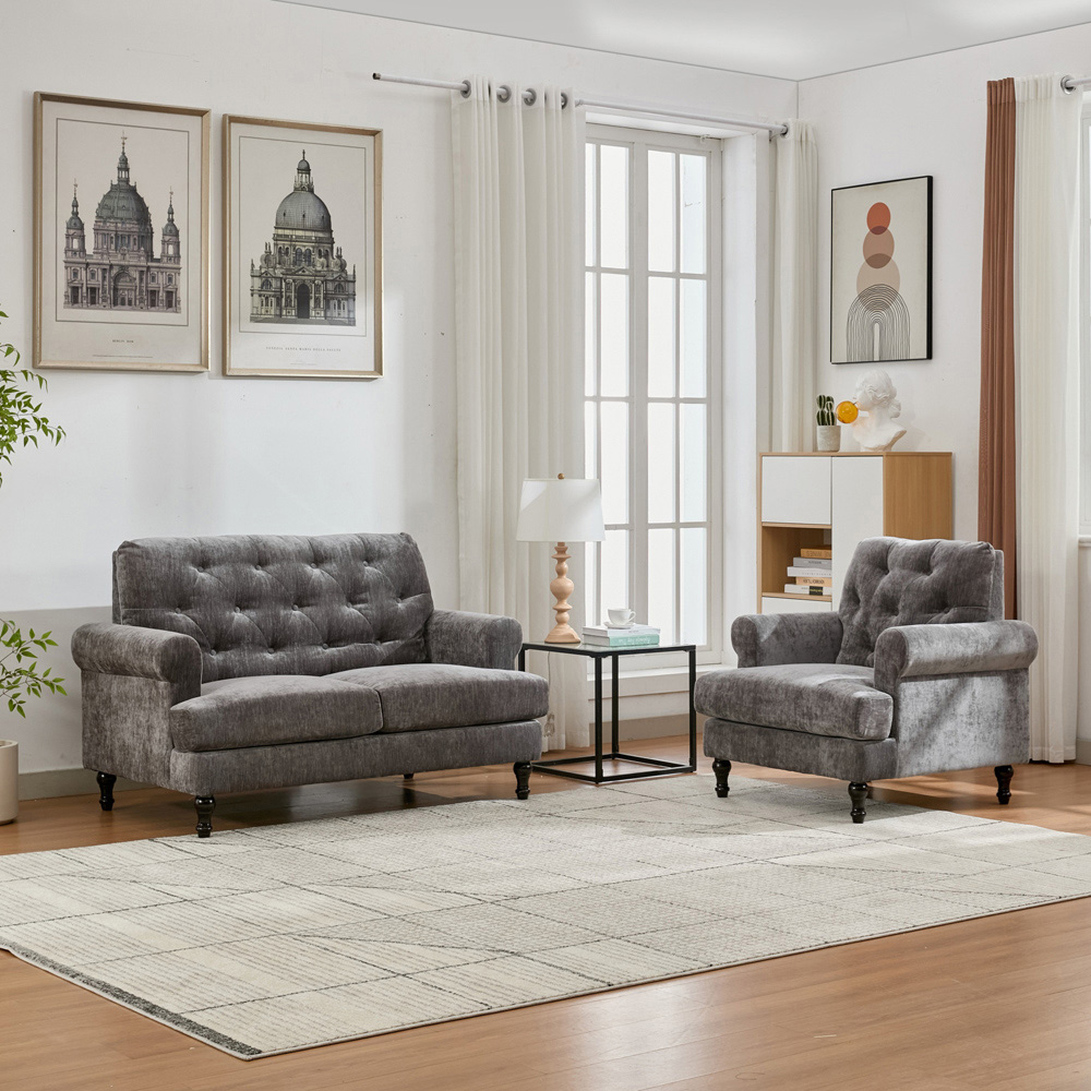 Furniture One 3 Seater Grey Mid Century Sofa Set Image 3