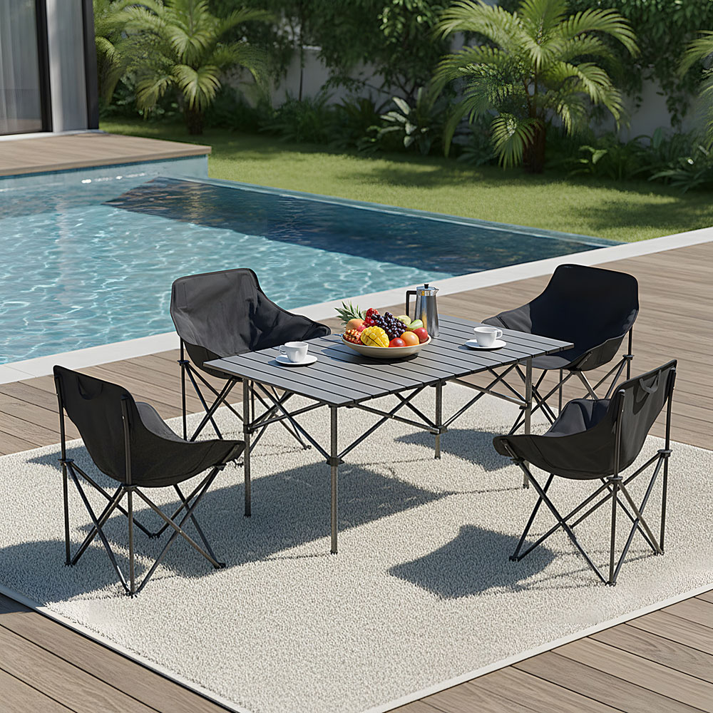 Living and Home 4 Seater Black Folding Camping Table and Chair Set Image 7