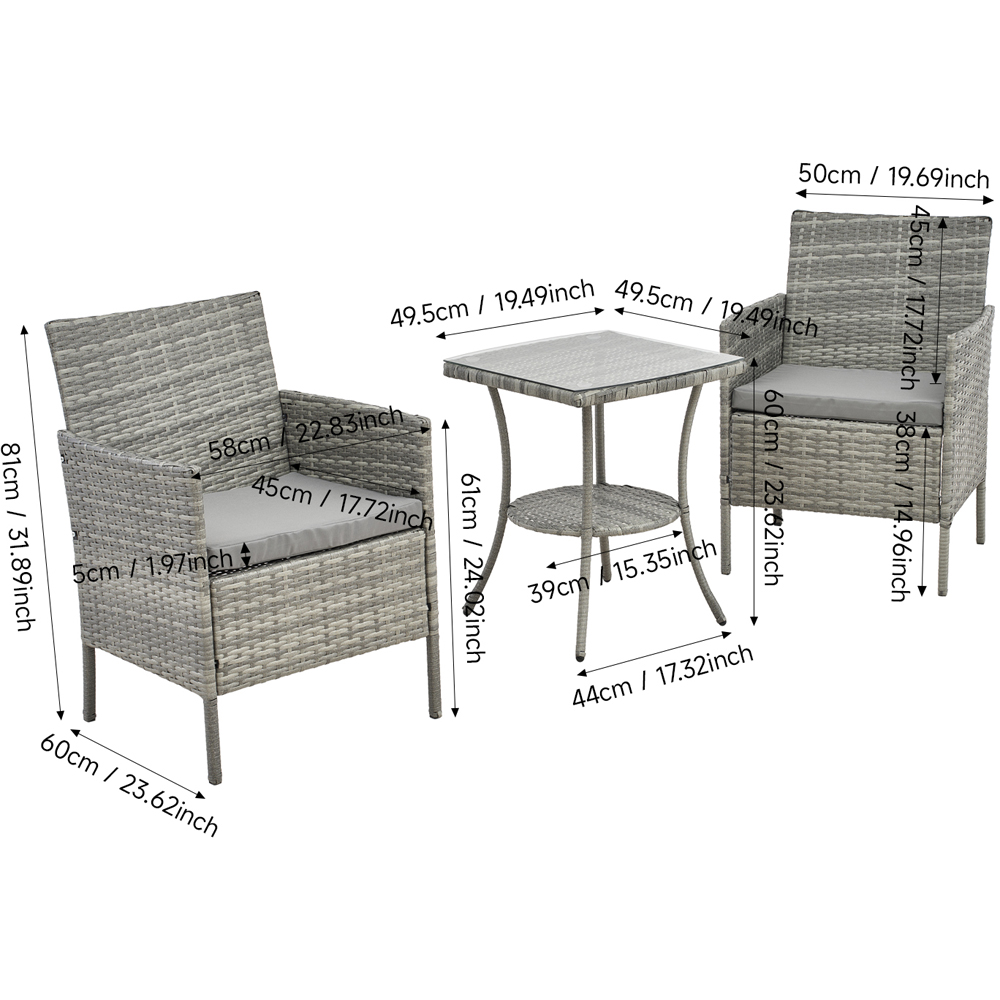 Living and Home 2 Seater PE Rattan Grey Garden Bistro Set Image 9