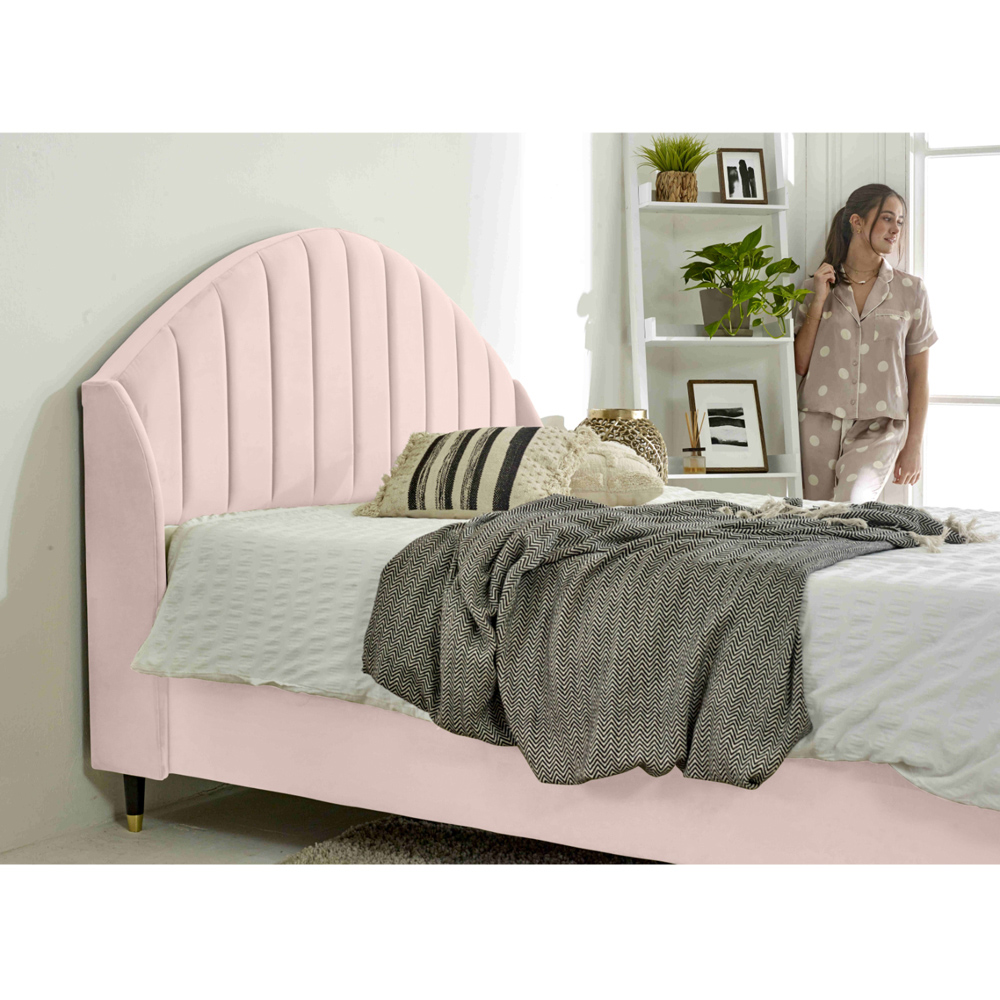 Eleganza Elysium Small Double Pink Plush Velvet Bed Frame with Curved Winged Headboard Image 3