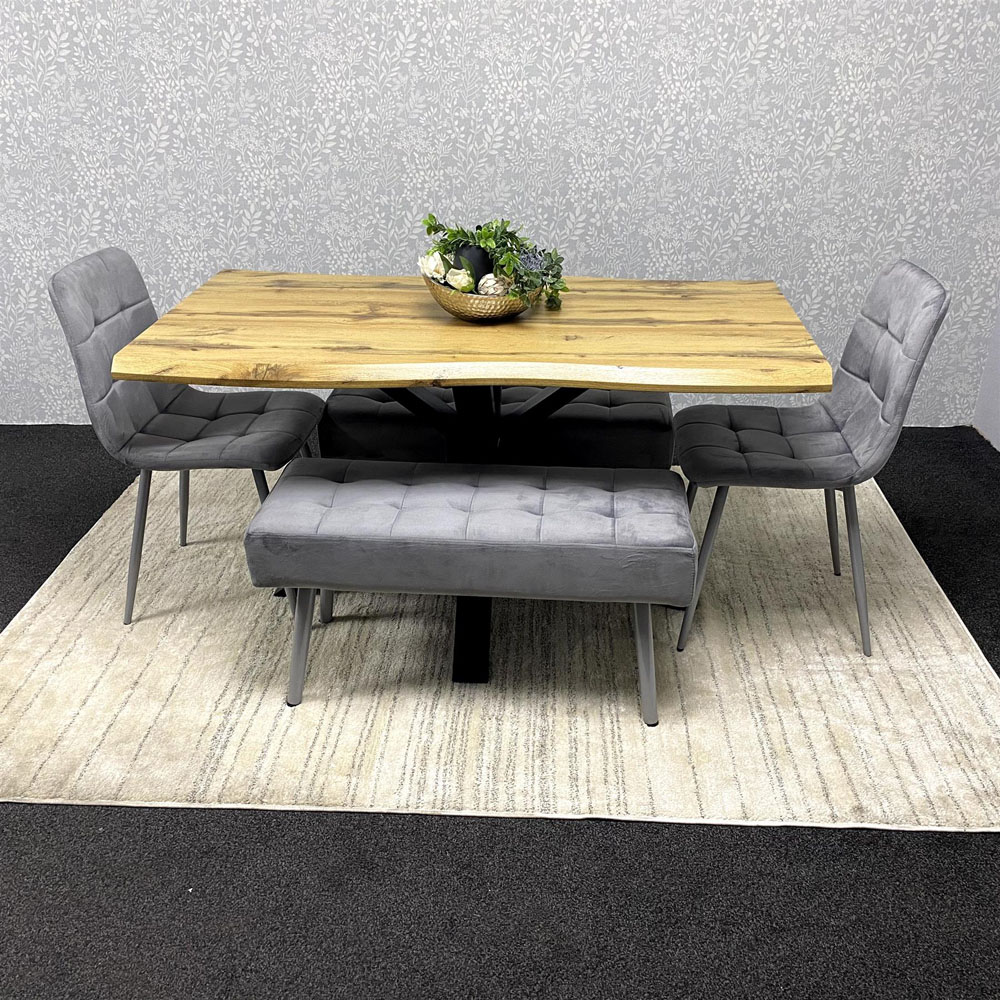 Kosy Koala 6 Seater Velvet Wooden Rectangle Dining Set with Bench Grey Image 4
