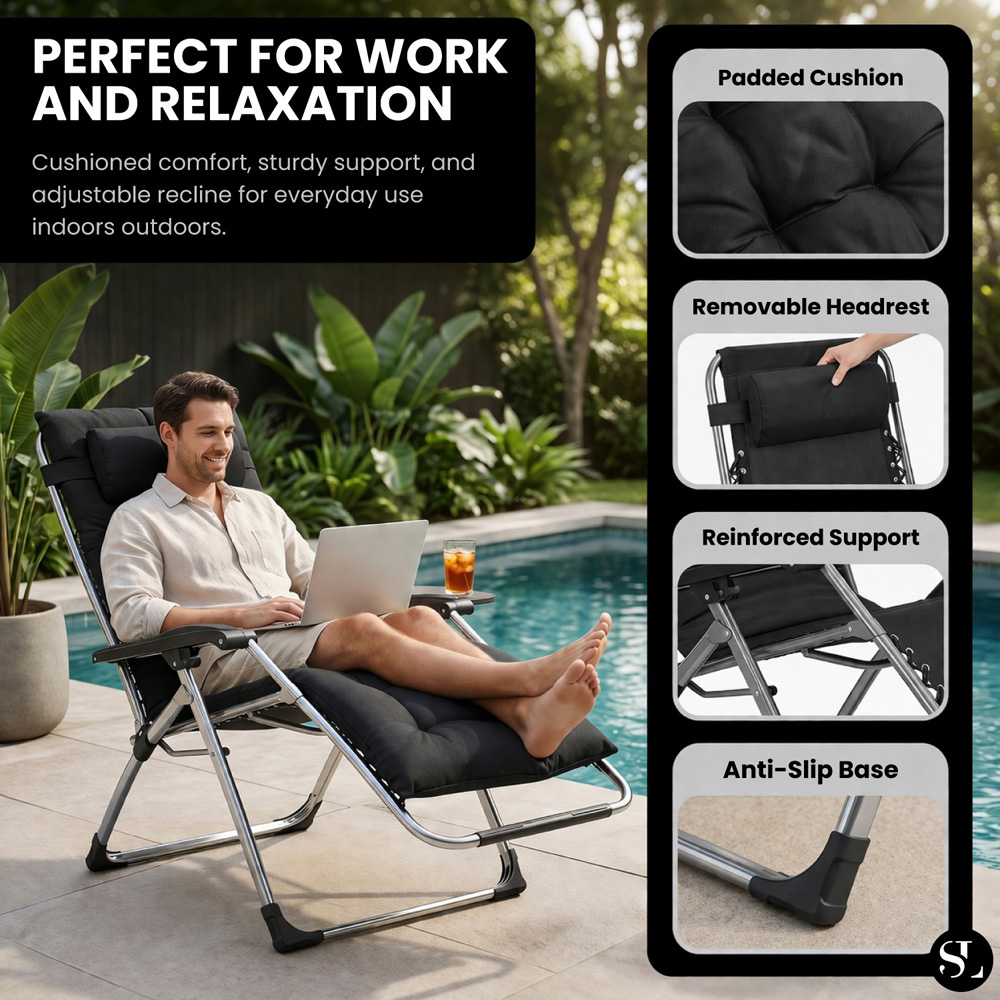 Smart Living Black Zero Gravity Chair with Cushion and Pillow Image 6