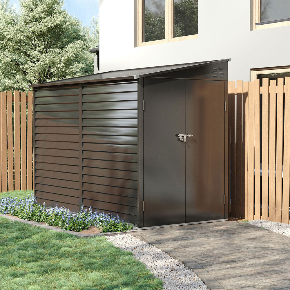 H&O Direct 8.9 x 4.7ft Charcoal Black Lean To Metal Pent Garden Shed Image 4