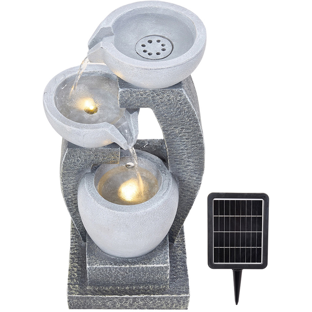 Living and Home 3-Tier Stone Effect Cascading Bowl Solar LED Water Feature Image 1