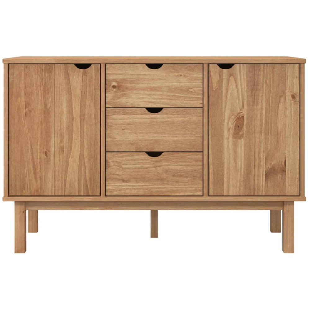 vidaXL 2 Door 3 Drawer Brown Pine Wood Sideboard Image 3