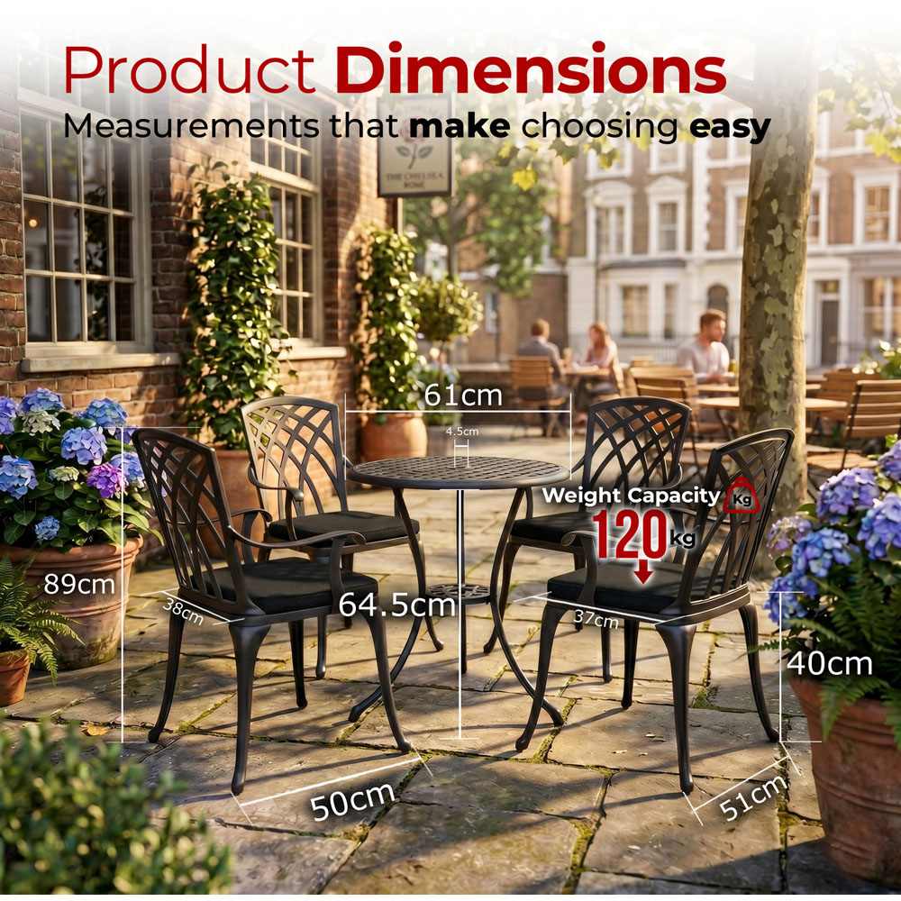 Centurion Oshowa 4 Seater Black Cast Aluminium Garden Bistro Set with Cushions Image 9