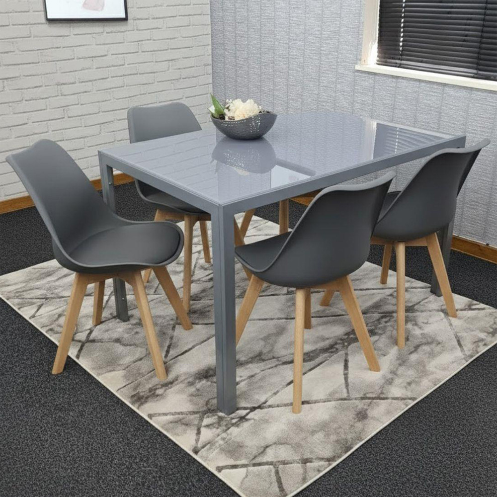 Kosy Koala 4 Seater Faux Leather Glass Dining Set Grey Image 2