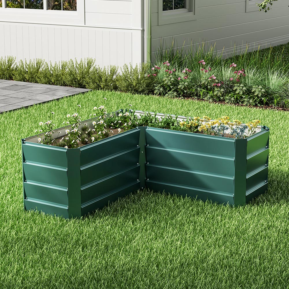 Living and Home 3.7 x 3.7ft Green L-Shaped Weather Resistant Steel Raised Garden Bed Image 2