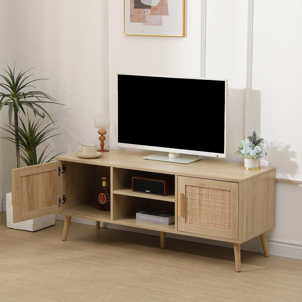 FurnitureHMD 2 Door 2 Shelf Rattan Weaving TV Unit Image 9