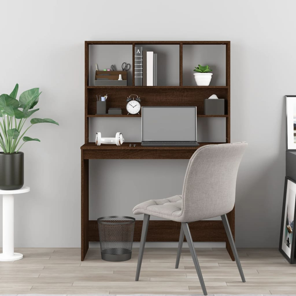 vidaXL 4 Shelf Computer Desk Brown Image 6