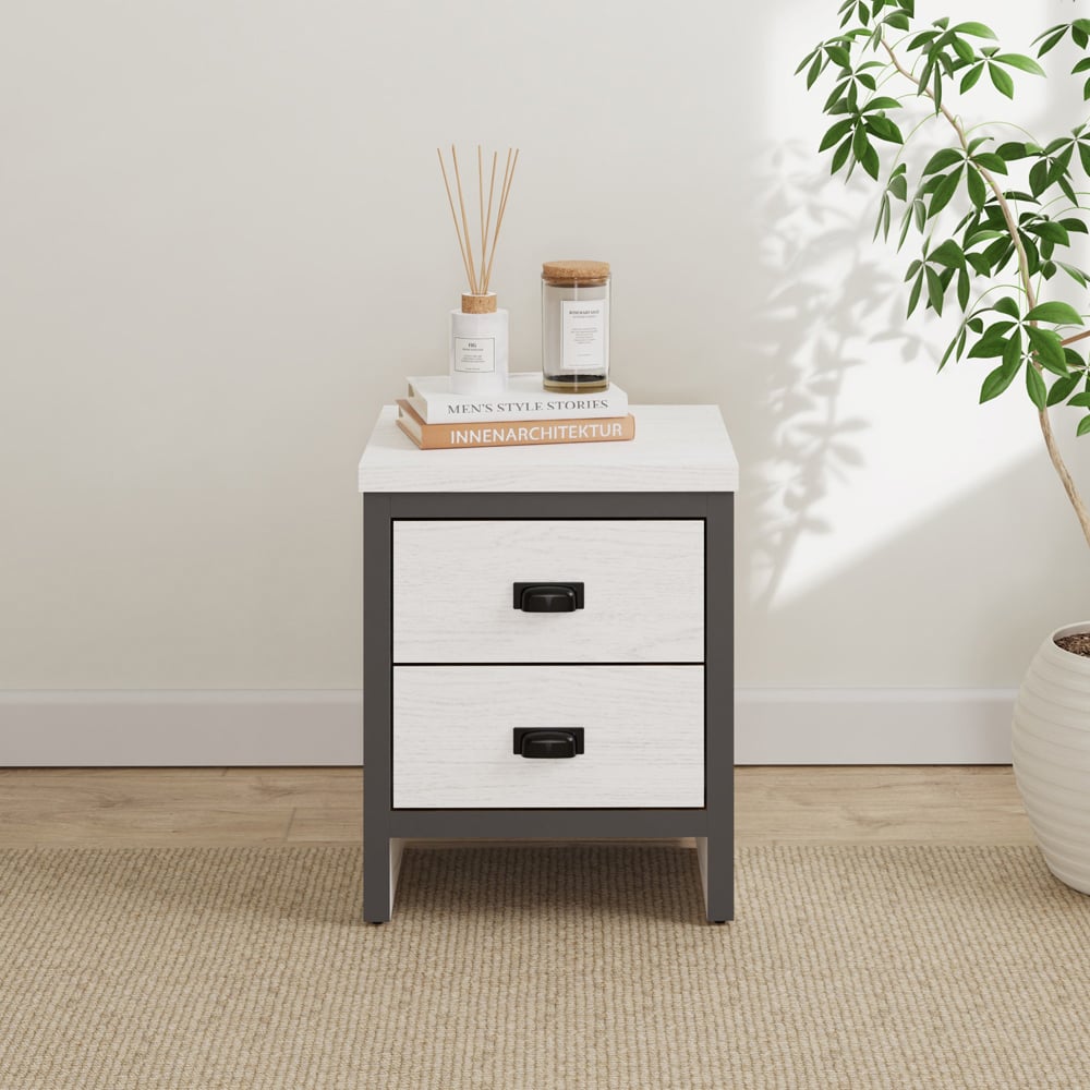 GFW Boston 2 Drawer White Oak Bedside Table Image 6