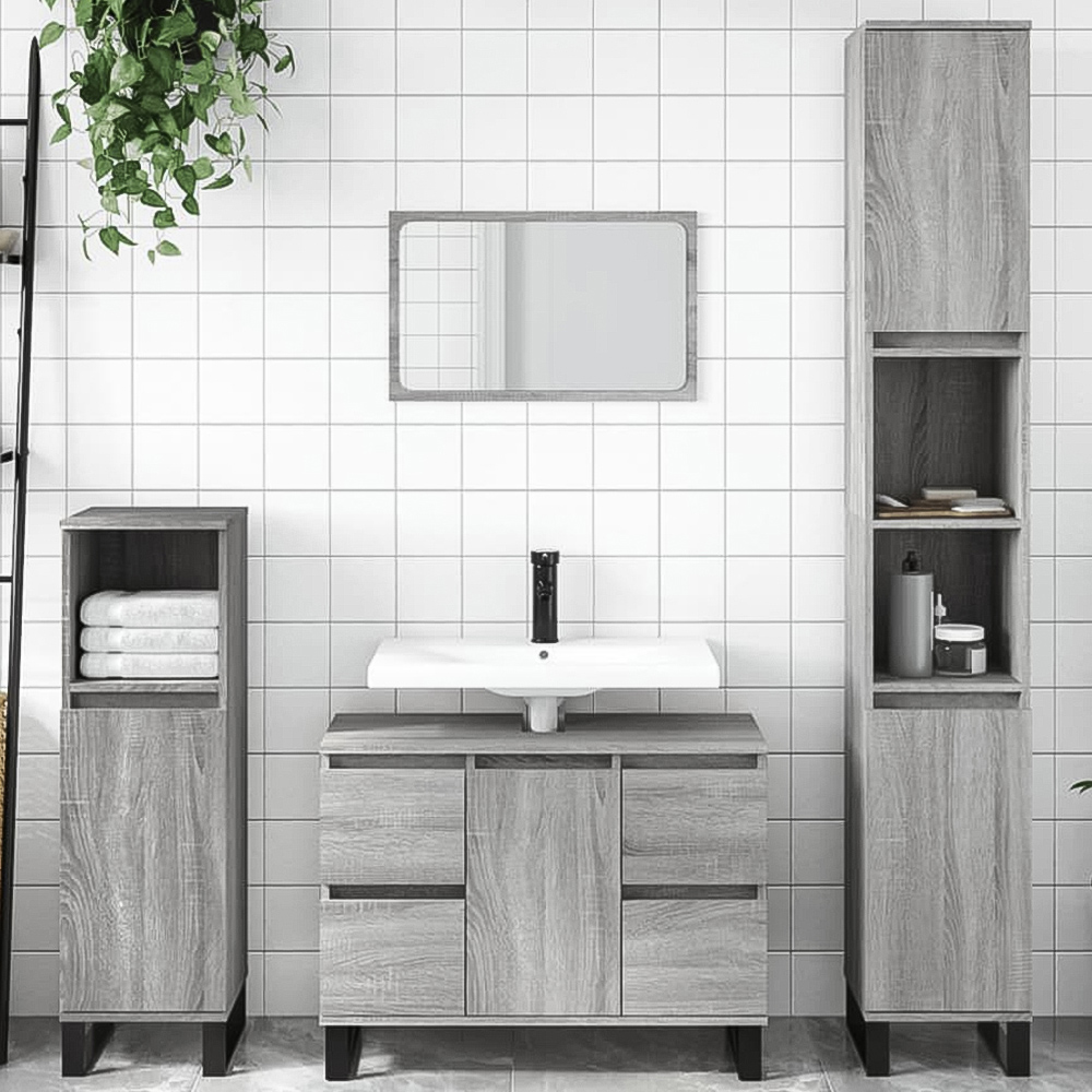 vidaXL Single Door Single Shelf Grey Sonoma Slim Freestanding Bathroom Cabinet Image 1