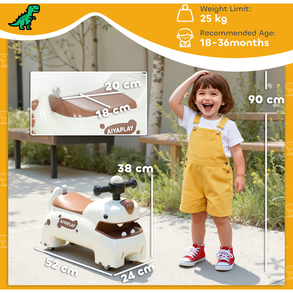 Tommy Toys AIYAPLAY Kids Cream Dinosaur Shape Ride On Car Toddler Walker Image 9