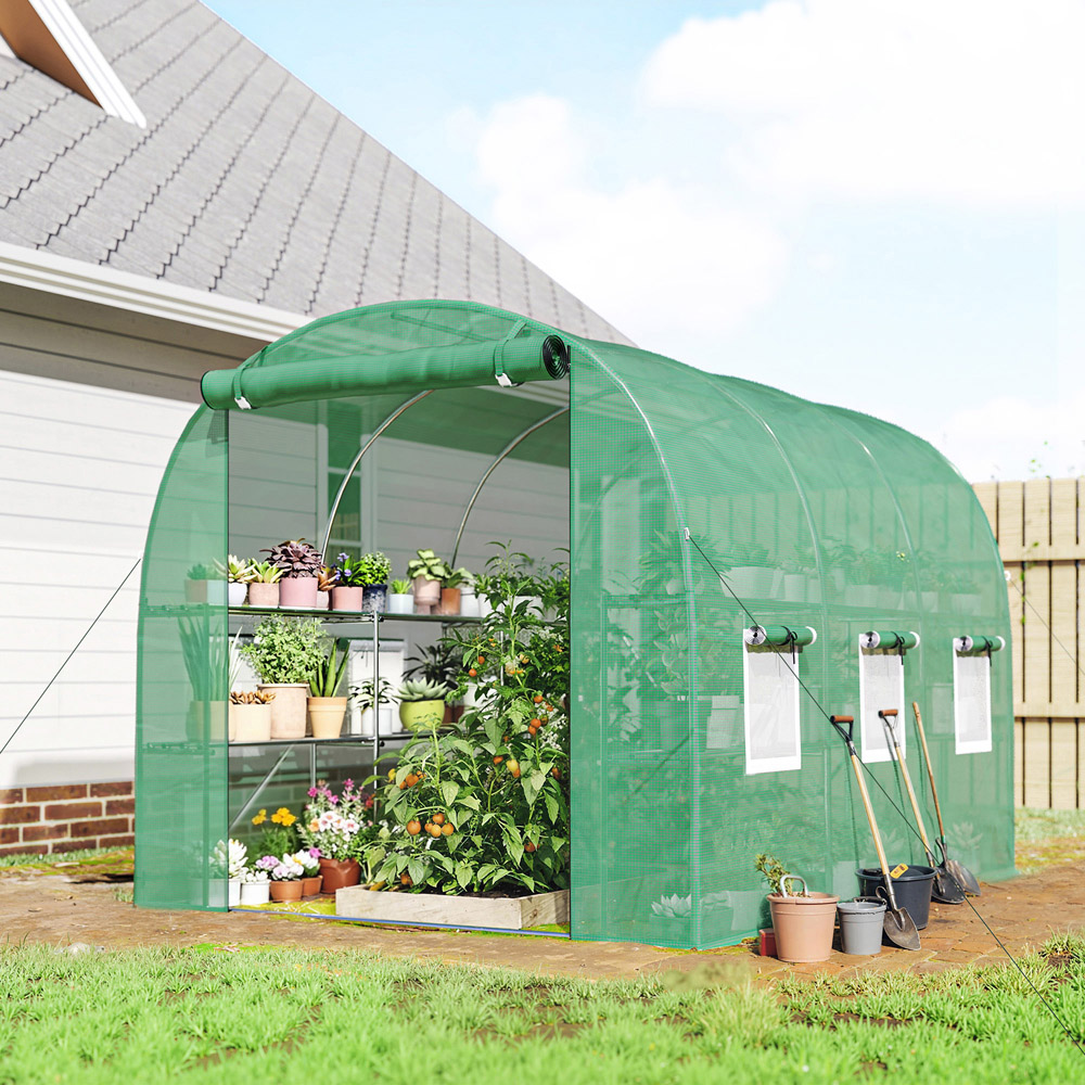 Outsunny Green PE 9 x 6.4ft Portable Walk-In Greenhouse Image 2