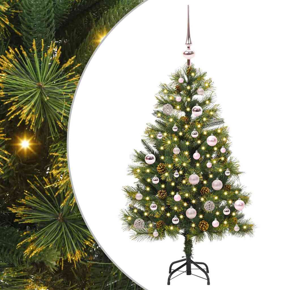 vidaXL Pre-Lit Pink Baubles and Pinecones Green Artificial Christmas Tree 5ft Image 2