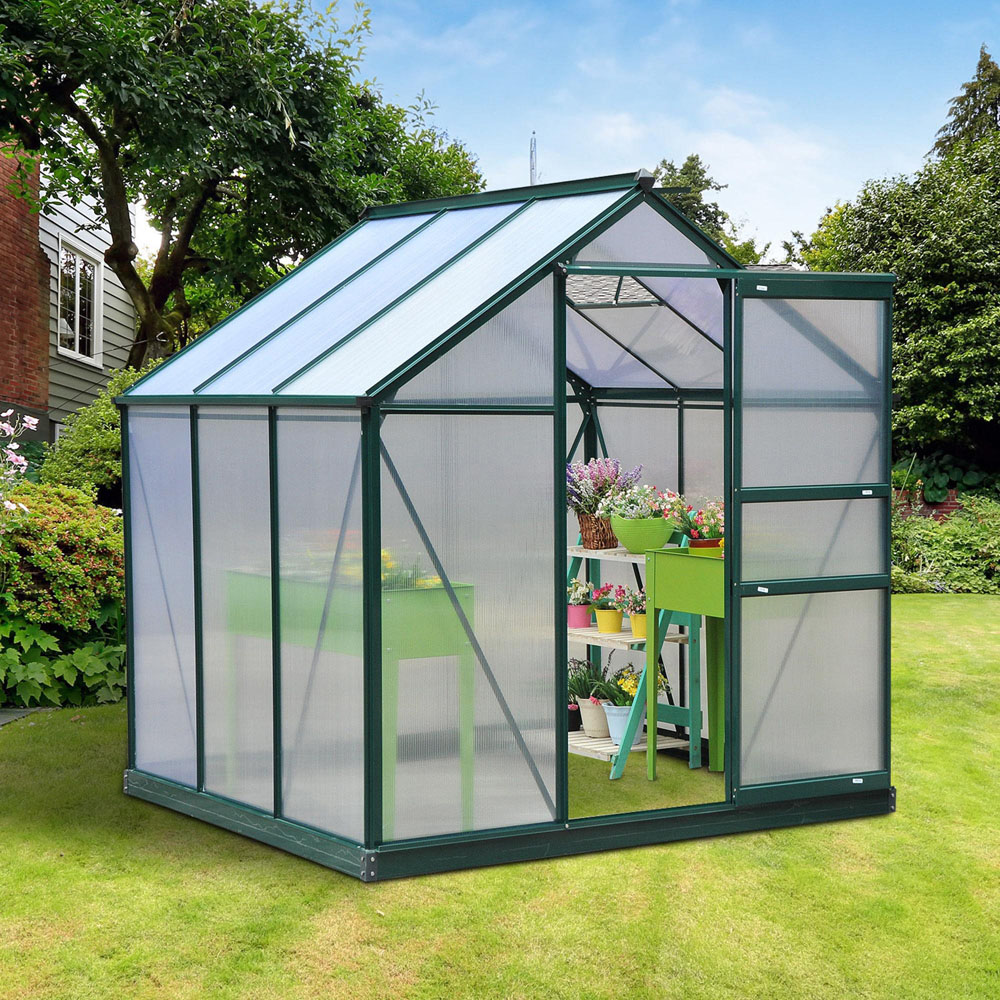 Outsunny 6 x 6ft Green Polycarbonate Greenhouse Image 2