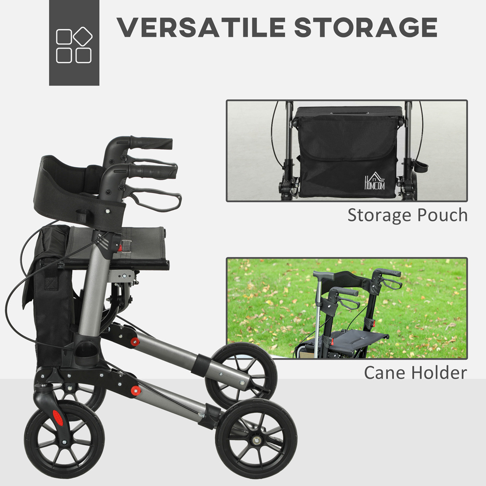 HOMCOM Silver 4-Wheel Foldable Rollator Walker with Seat and Storage Bag Image 5