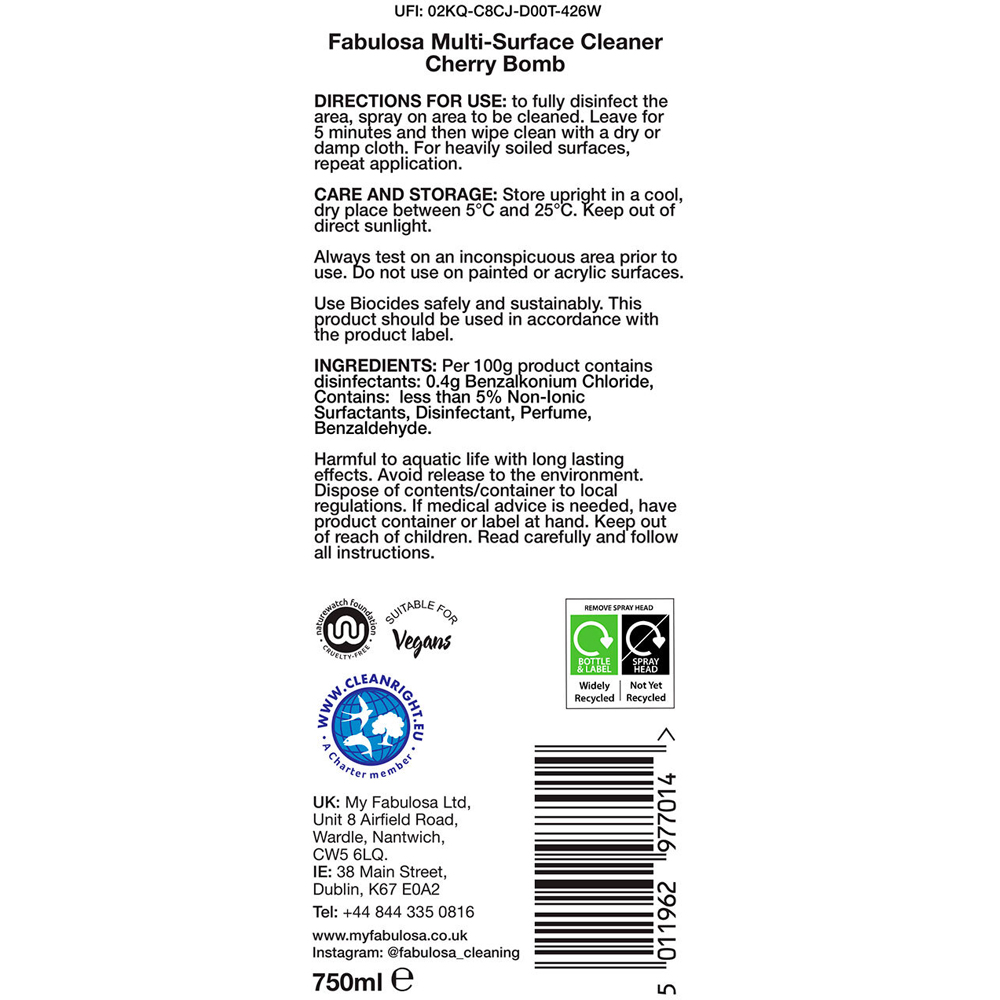 Fabulosa Multi Surface Cleaner Cherry Bomb Image 2