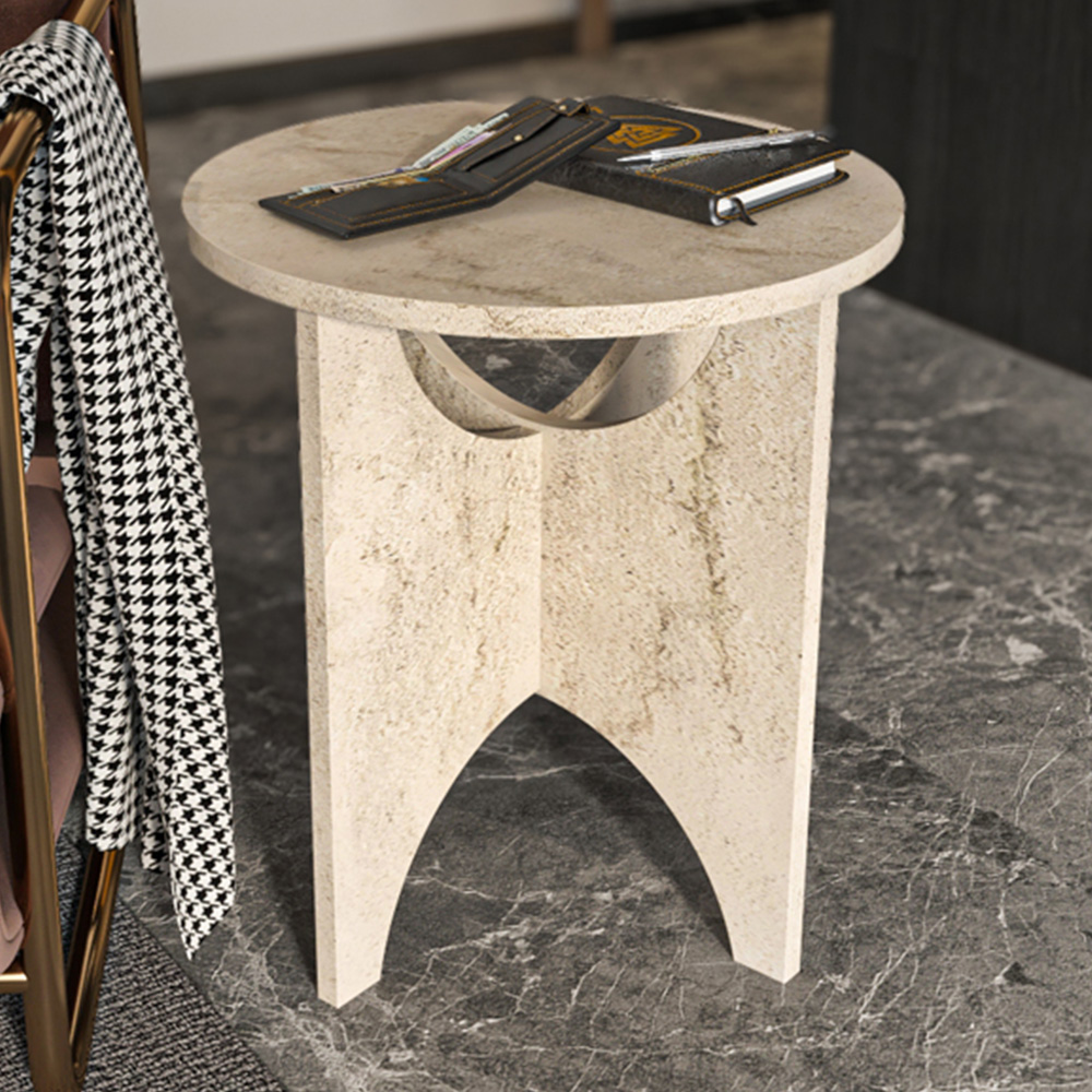 Decorotika Merit Travertine Round Side End Table Image 1