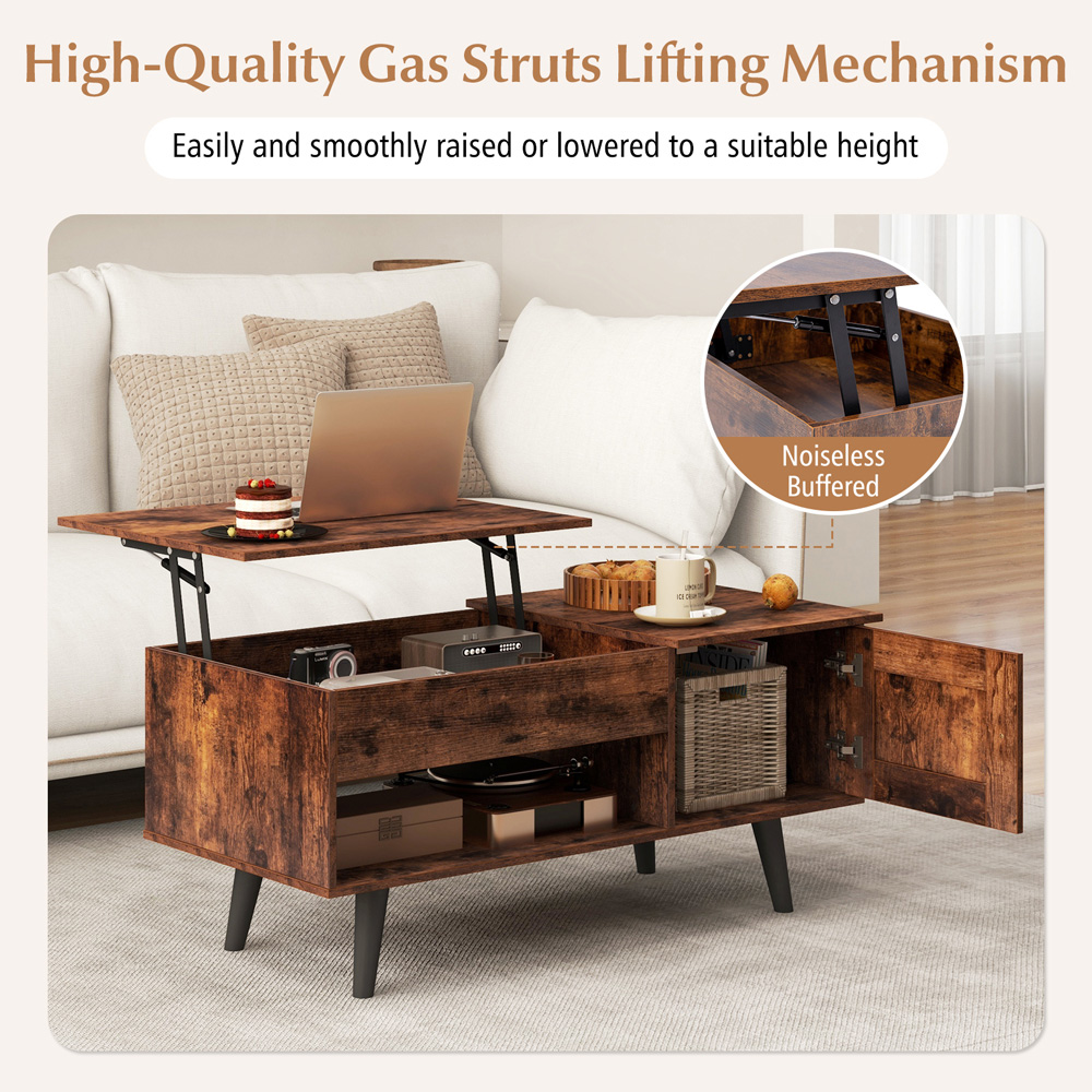 Costway Single Door Single Shelf Rustic Brown Lift Top Coffee Table Image 8