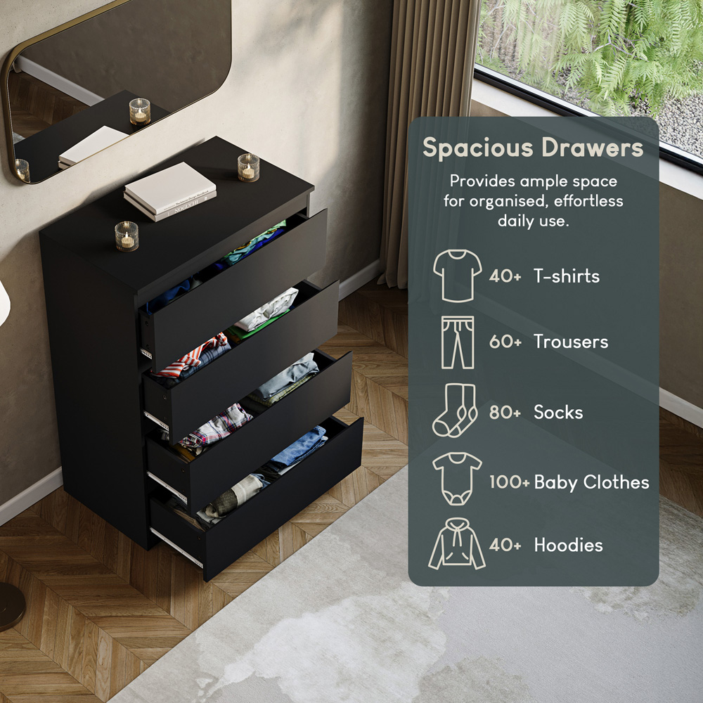 VIDA DESIGNS Denver 4 Drawer Black Chest of Drawers Image 7