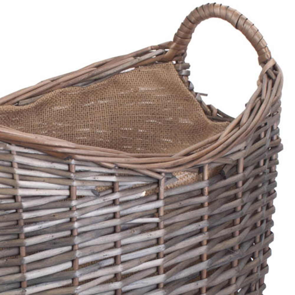 Red Hamper Medium Scoop Neck Antique Wash Hessian Lined Wicker Log Basket Image 3