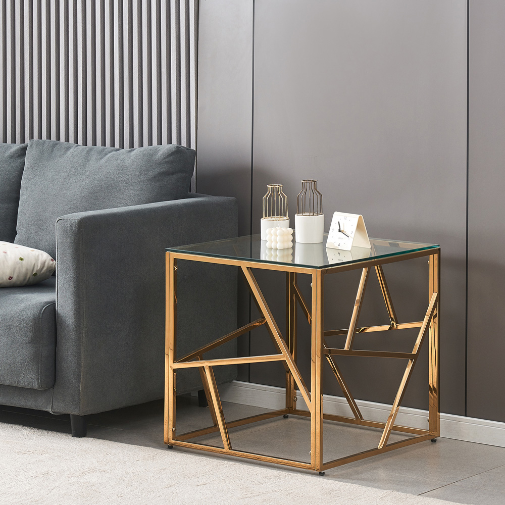 Comfy Living Gold Glass and Metal Square Side Table Image 3