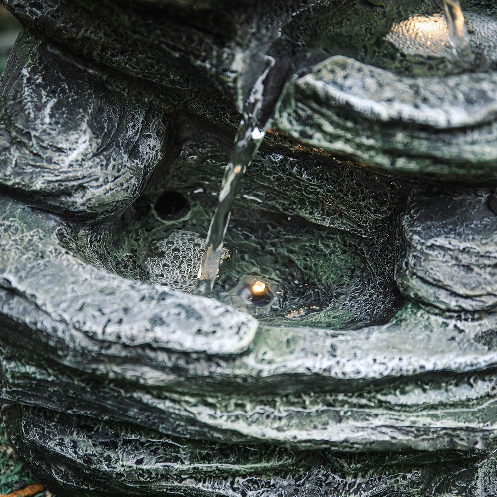 Living and Home Solar Grey Rockery Water Fountain with LED Lights Image 6