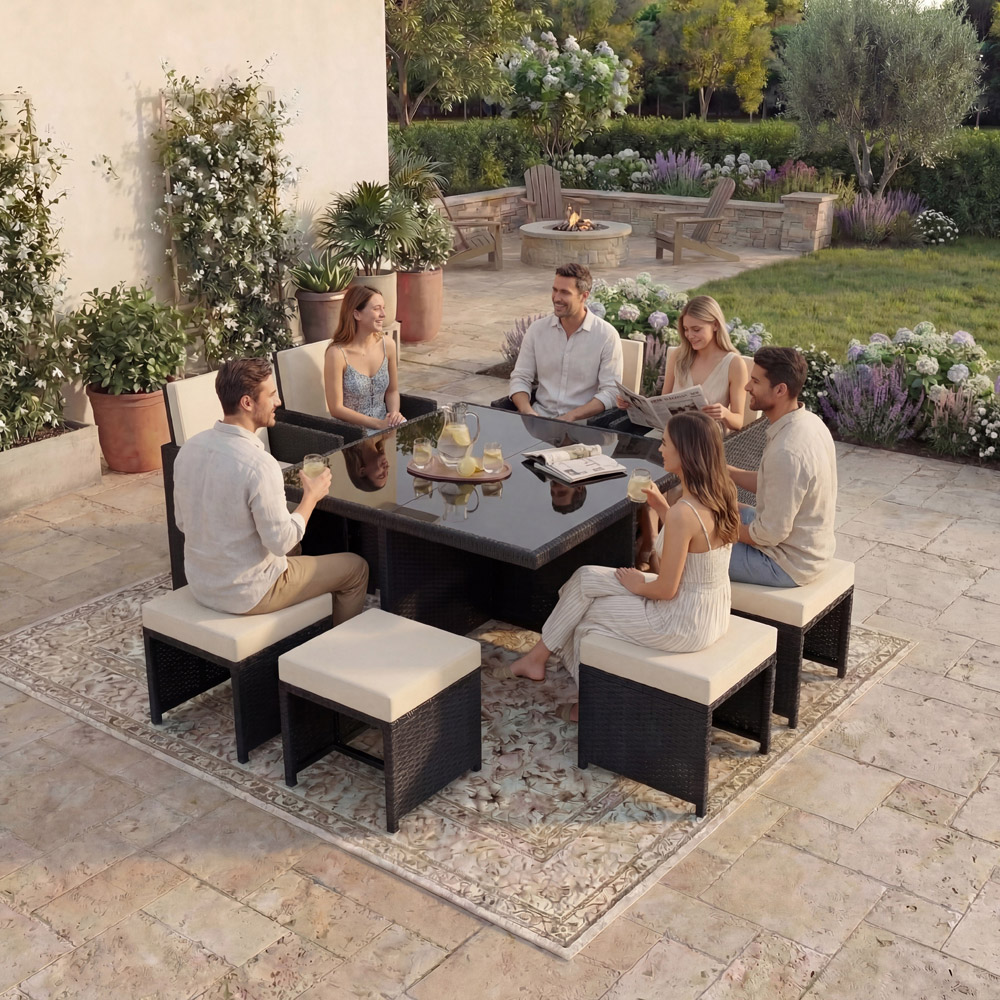 GARDEN VIDA Cuba Rattan Effect 8 Seater Dining Set Black Image 3