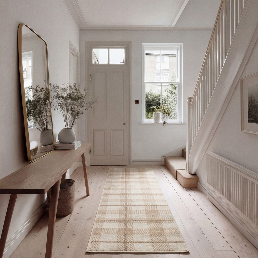 Kukoon Oscar Angus Cream Flat Tartan Plaid Rug 80 x 300cm Image 2