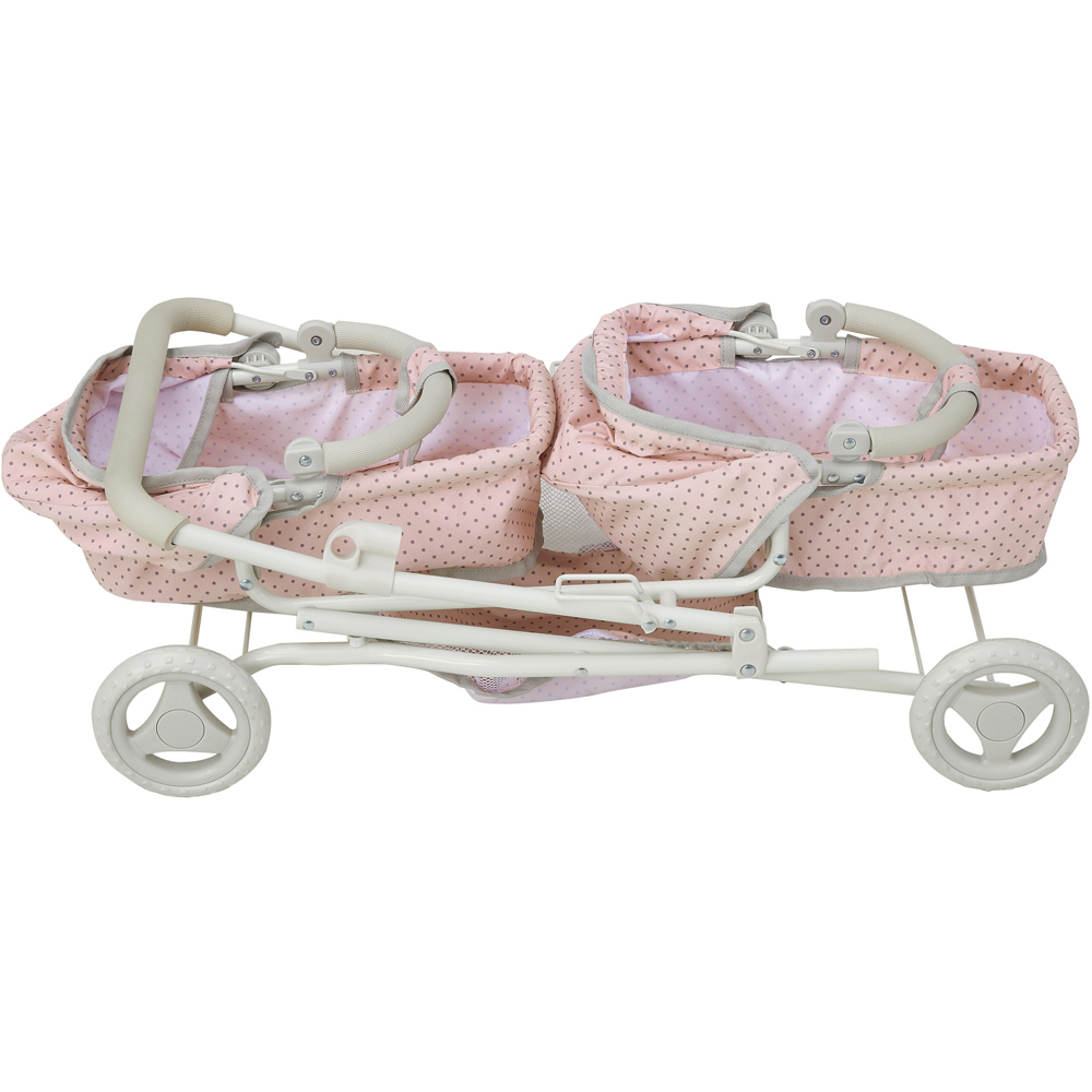 Teamson Kids Olivia's Little World Pink Polka Dot Princess Double Bassinet Stroller Image 4