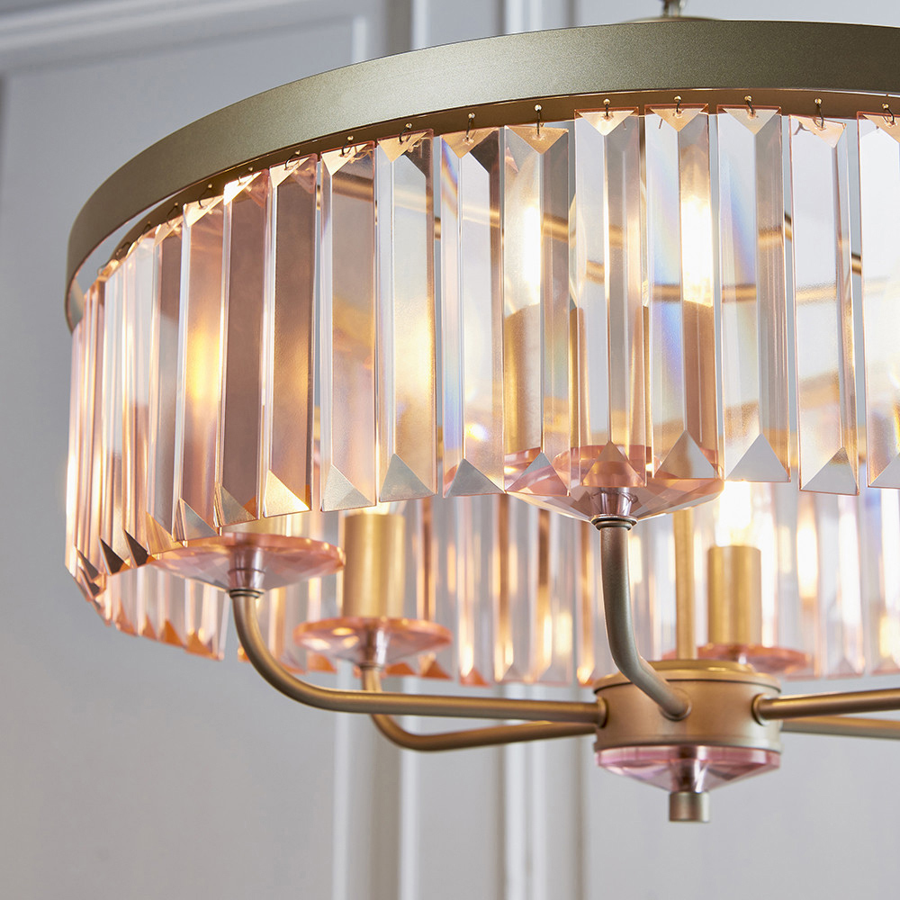 Merano Ascoli Champagne and Rose Pink Glass 6 Light Pendant Ceiling Light Image 5