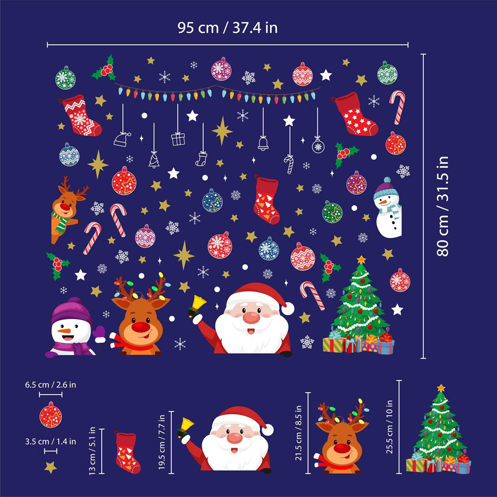Walplus Christmas with Santa and Friends Double-Sided Window Stickers 109 Piece Image 6
