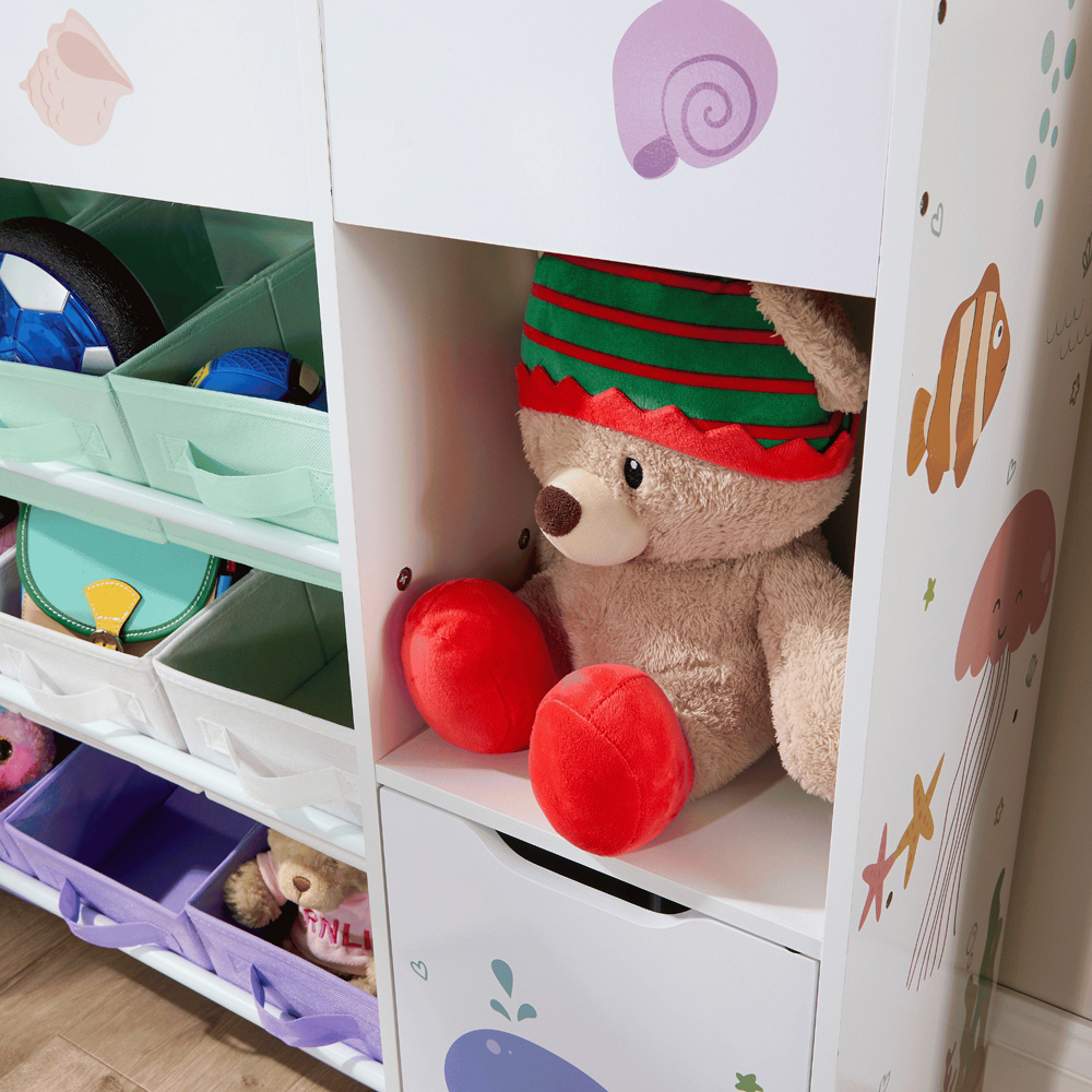 Home Source Anya Single Door 9 Fabric Drawer 3 Shelf Multicolour Sealife Animal Kids Bookcase Image 5