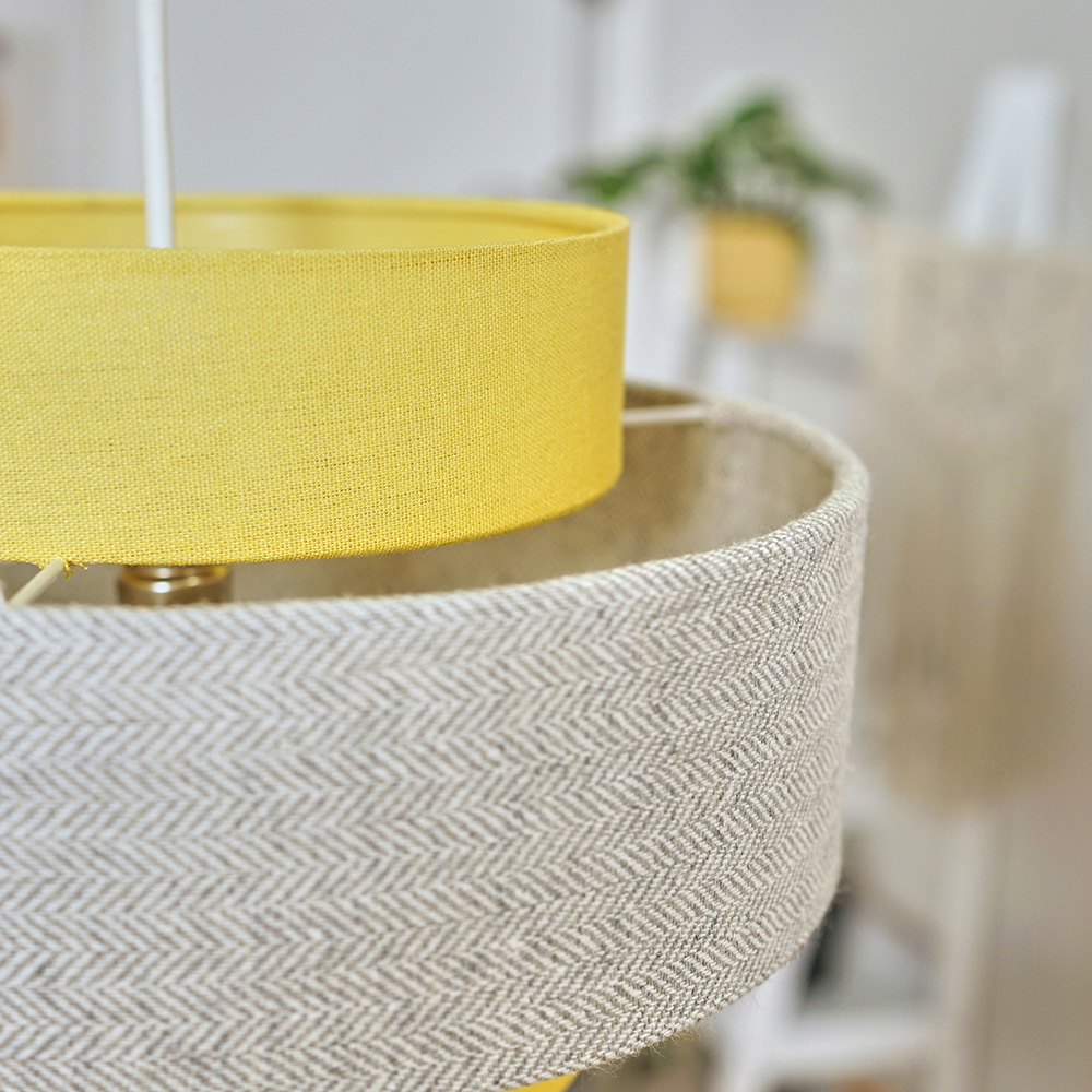 ValueLights Mustard and Grey Herringbone Pendant Lamp Shade Image 4