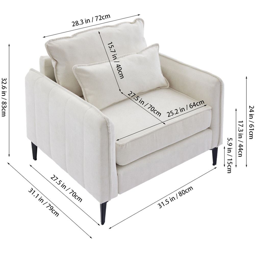 Living and Home White Fleece Fabric Armchair with Cushions Image 9