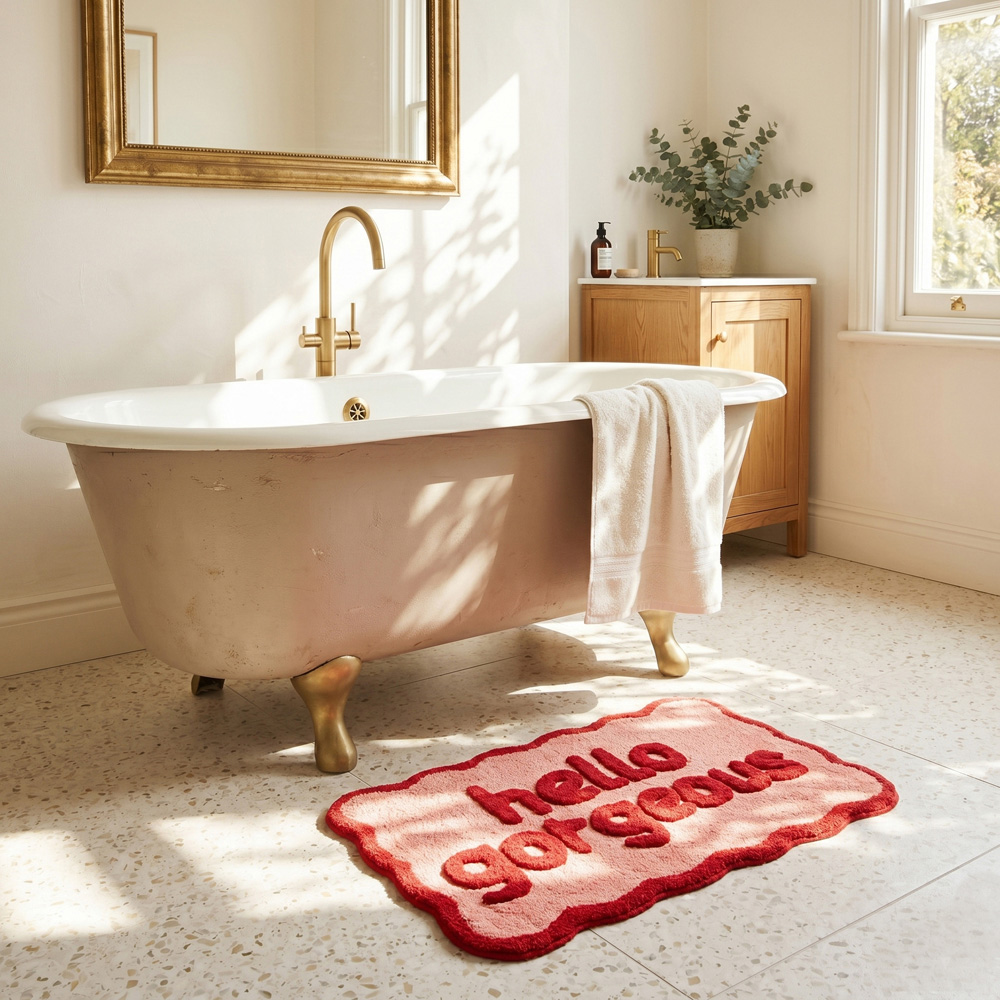 Allure Bath Fashions Hello Gorgeous Slogan Scalloped Non-Slip Bath Mat 50 x 80cm Image 5