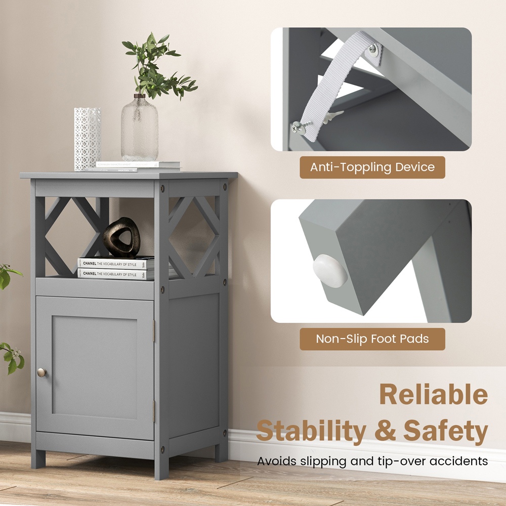 Costway Single Door Single Shelf Grey Bathroom Floor Cabinet Image 8