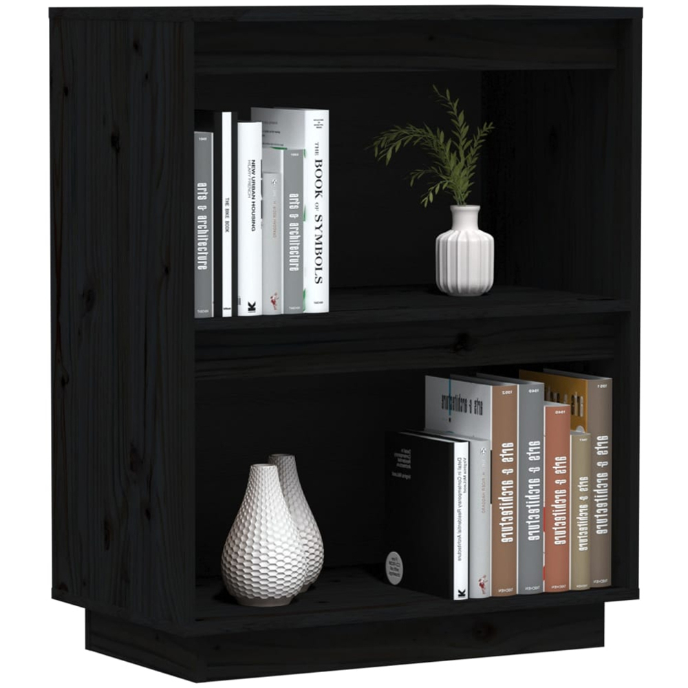 vidaXL 2 Open Shelf Black Solid Pine Wood Console Cabinet Image 3