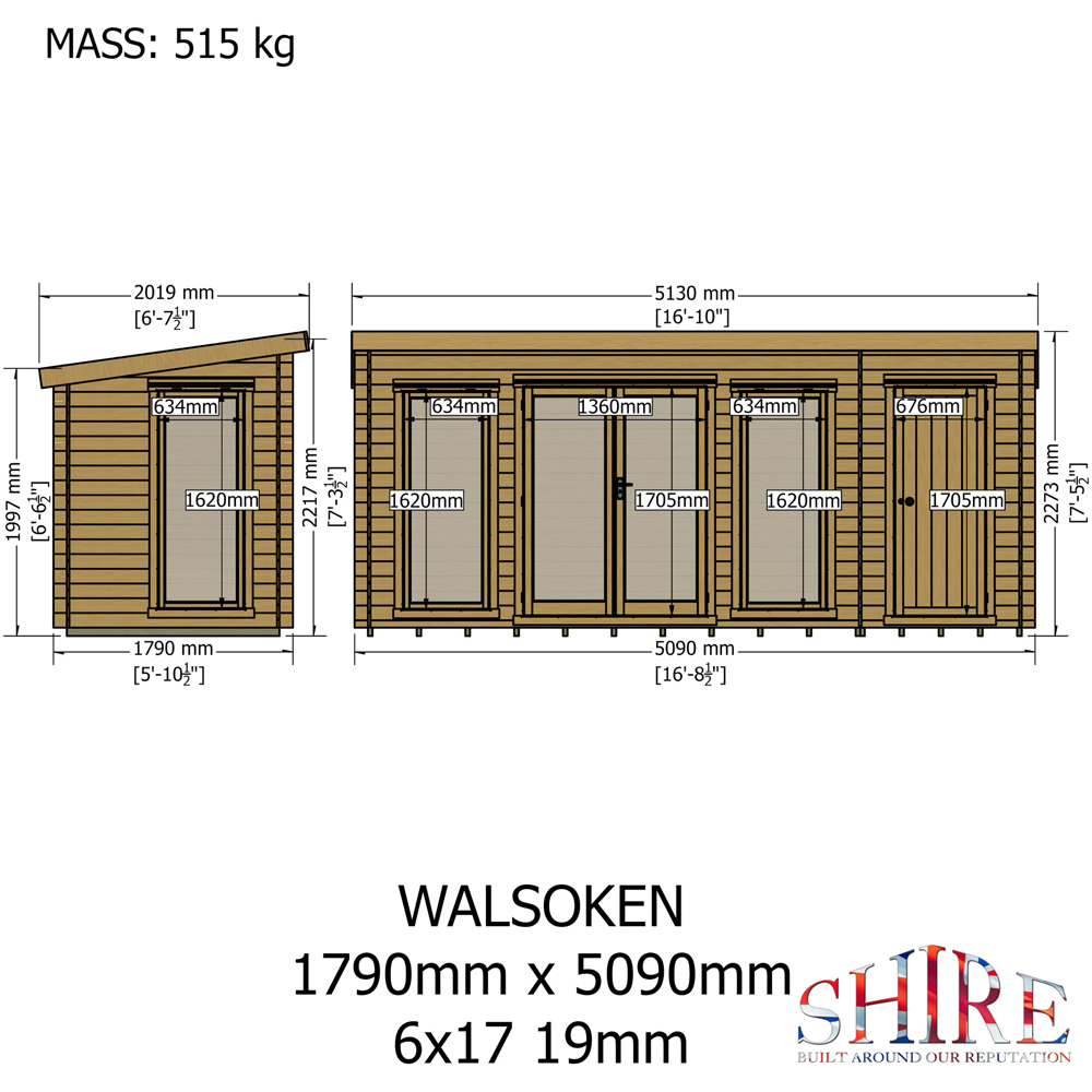 Shire Walsoken 6 x 17ft Dual-Purpose Pent Garden Log Cabin with Integral Storage Image 9