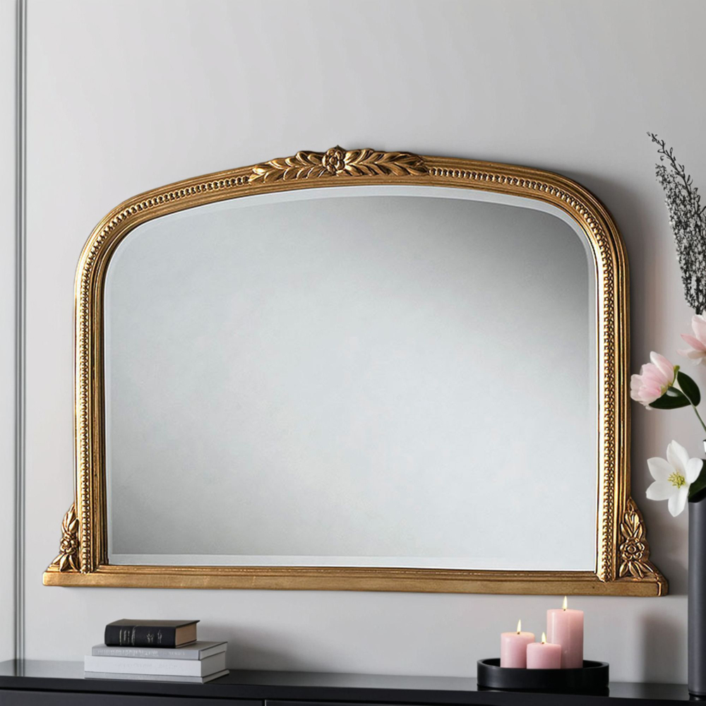 Yearn Gold Beaded Overmantle Bevelled Mirror 66 x 101cm Image 2
