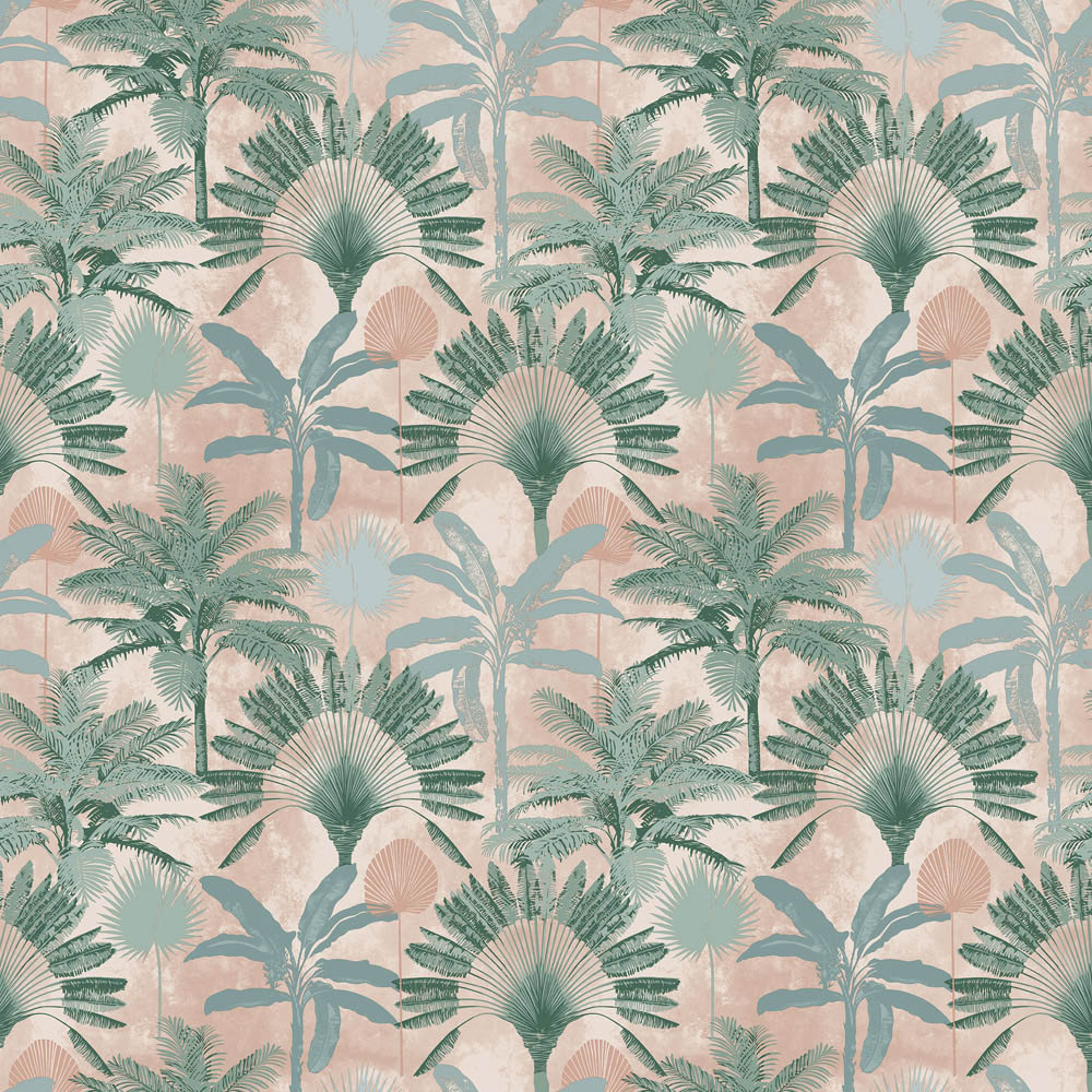 furn. Malaysian Palm Tropical Blush and Green Matte Wallpaper Image 1
