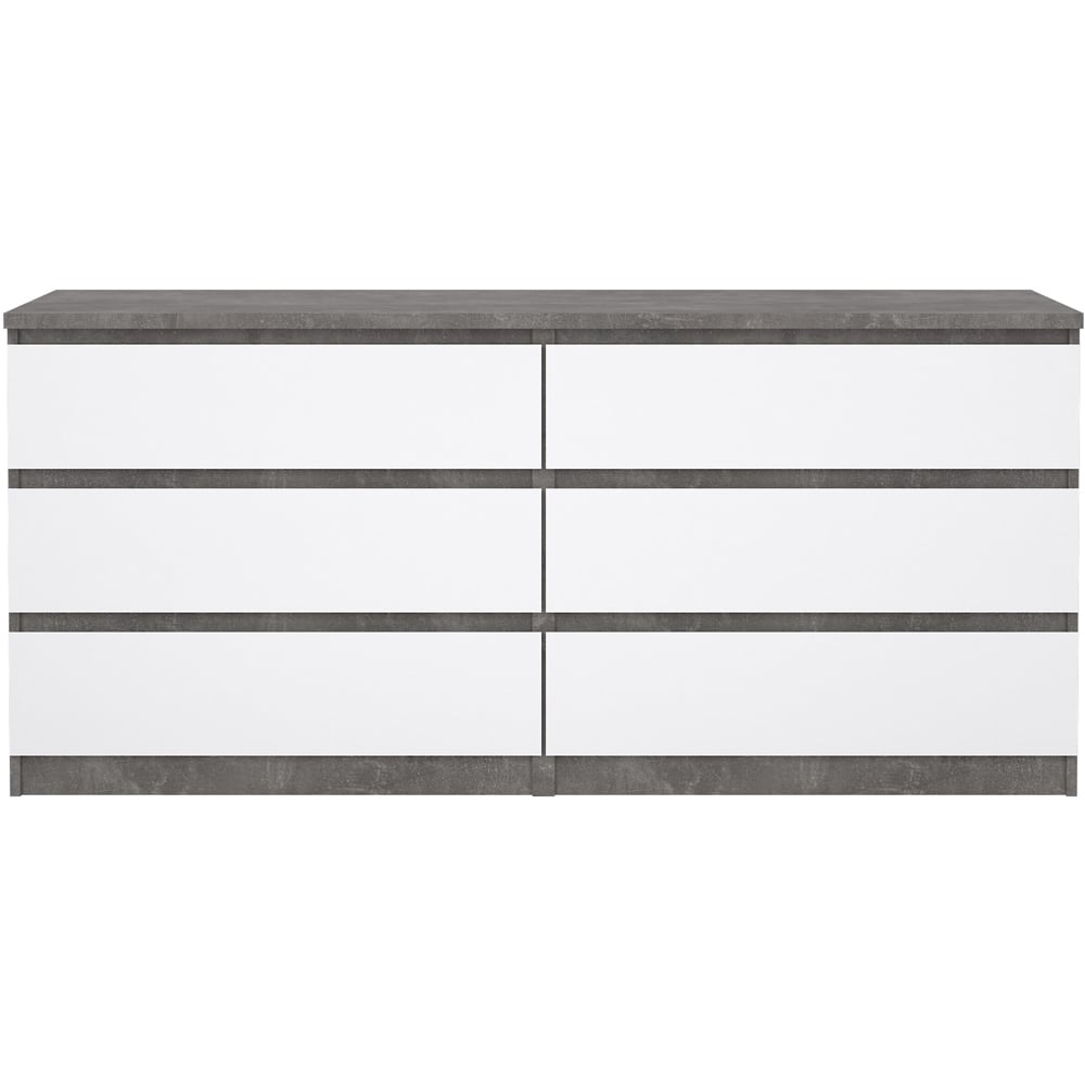 Florence 6 Drawer Concrete and White High Gloss Wide Chest of Drawers Image 3