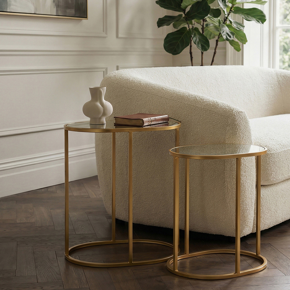 Premier Housewares Avantis Gold Finish Oval Nested Side Table Set of 2 Image 3