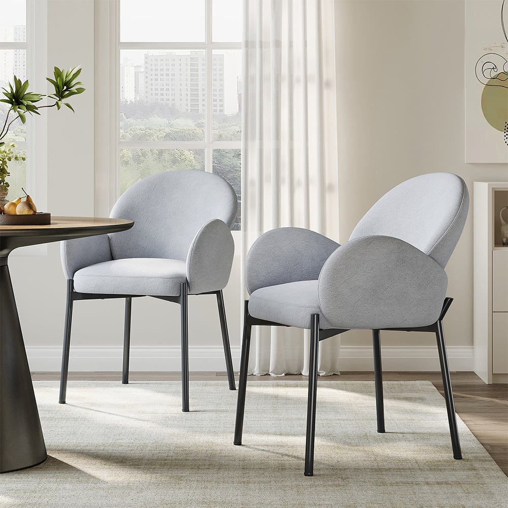 Living and Home Set of 2 Grey Upholstered Teddy Fleece Dining Chair with Armrests Image 8