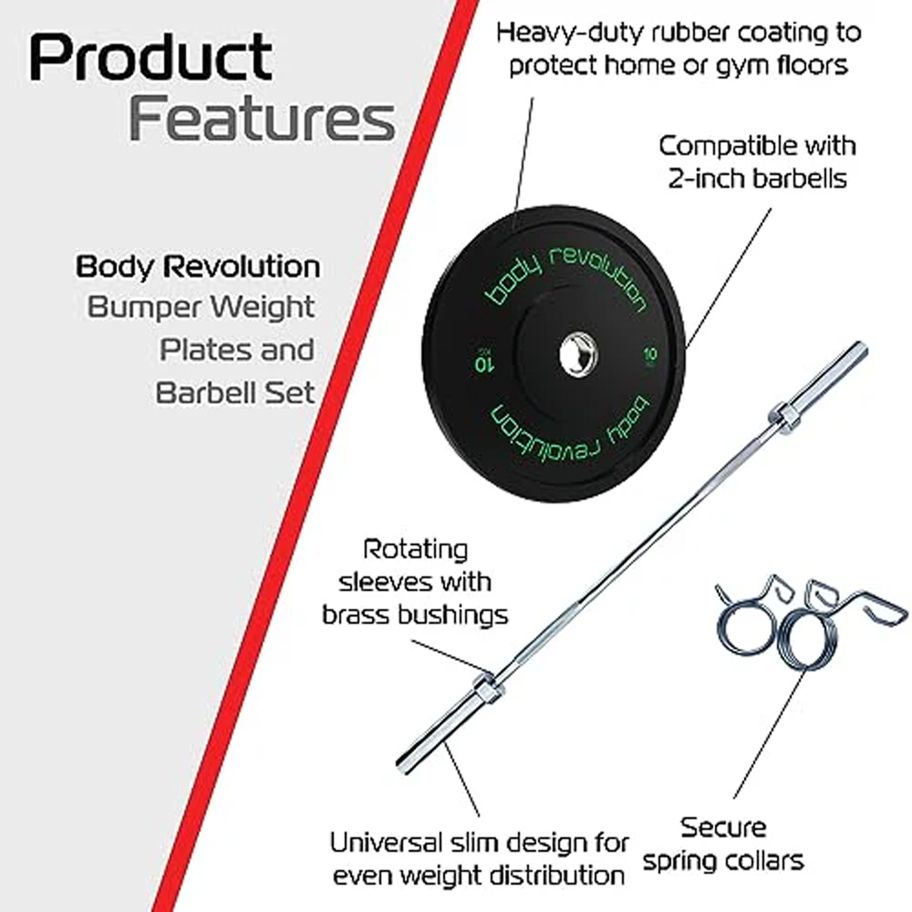 MonsterShop Olympic Weightlifting Bar and Bumper Plate Set 100kg Image 3