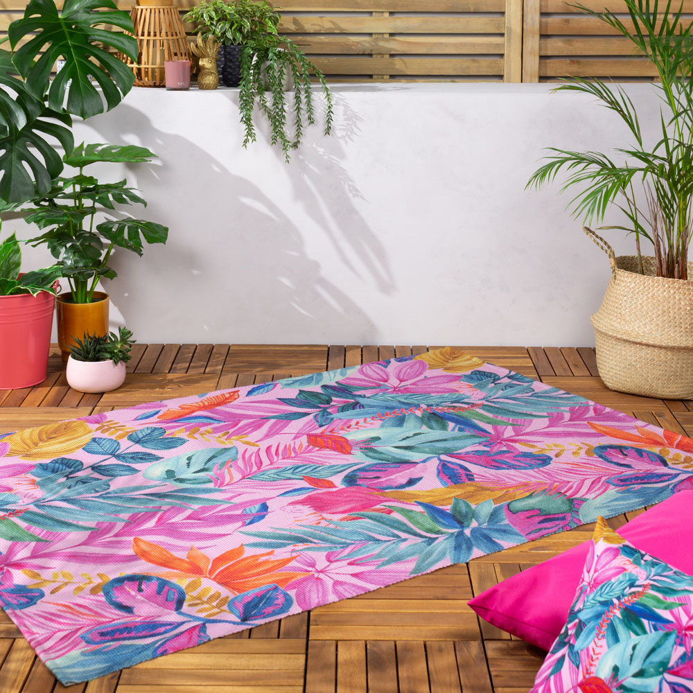 furn. Pink Psychedelic Jungle Washable Outdoor Rug 120 x 170cm Image 2