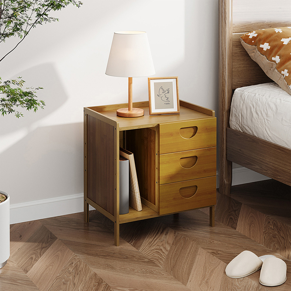 Living and Home 3 Drawer Single Shelf Tawny Bedside Table Image 7